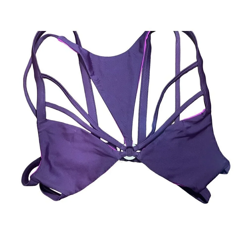 ISLA ADITI, SWIMWEAR TOP, PURPLE &PINK, STRAPPY GOLD HARDWARE, TRINGLE, BEACHY,